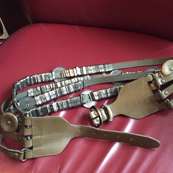 Vintage Metal Belt with Conchos & Leather